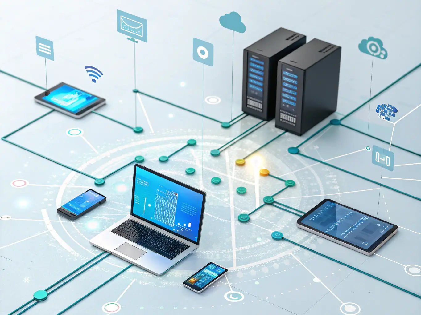 A digital illustration showing various system components seamlessly integrating, representing improved system integration reliability.